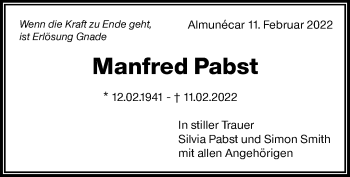 Traueranzeige von Manfred Pabst von Waiblinger Kreiszeitung