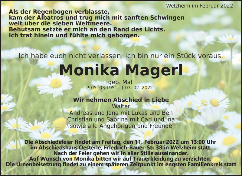  Traueranzeige für Monika Magerl vom 09.02.2022 aus Waiblinger Kreiszeitung