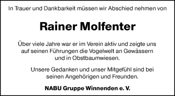 Traueranzeige von Rainer Molfenter von Waiblinger Kreiszeitung