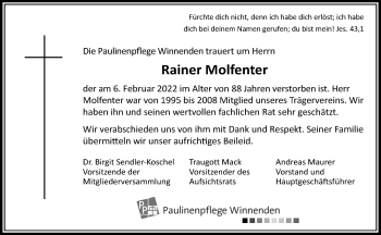 Traueranzeige von Rainer Molfenter von Waiblinger Kreiszeitung