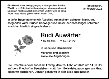 Traueranzeige von Rudi Auwärter von Waiblinger Kreiszeitung