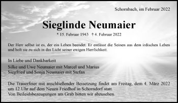 Traueranzeige von Sieglinde Neumaier von Waiblinger Kreiszeitung