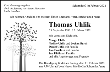 Traueranzeige von Thomas Uhlik von Waiblinger Kreiszeitung