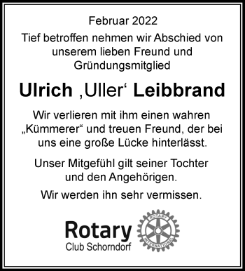 Traueranzeige von Ulrich Leibbrand von Waiblinger Kreiszeitung