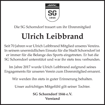 Traueranzeige von Ulrich Leibbrand von Waiblinger Kreiszeitung