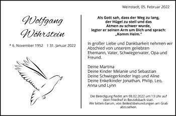 Traueranzeige von Wolfgang Wöhrstein von Waiblinger Kreiszeitung
