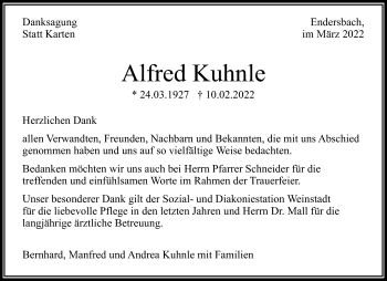 Traueranzeige von Alfred Kuhnle von Waiblinger Kreiszeitung