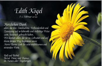 Traueranzeige von Edith Kögel von Waiblinger Kreiszeitung