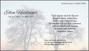 Traueranzeige von Ellen Heidinger von Waiblinger Kreiszeitung