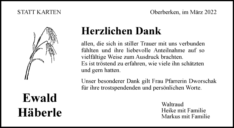 Traueranzeige für Ewald Häberle vom 09.03.2022 aus Waiblinger Kreiszeitung