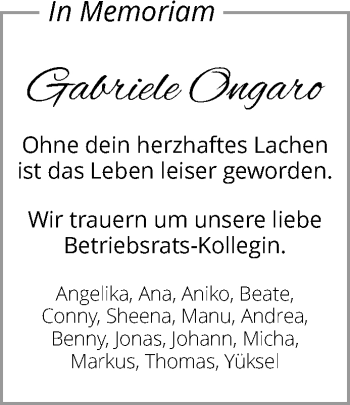 Traueranzeige von Gabriele Ongaro von Waiblinger Kreiszeitung
