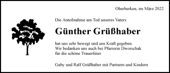 Traueranzeige von Günther Grüßhaber von Waiblinger Kreiszeitung