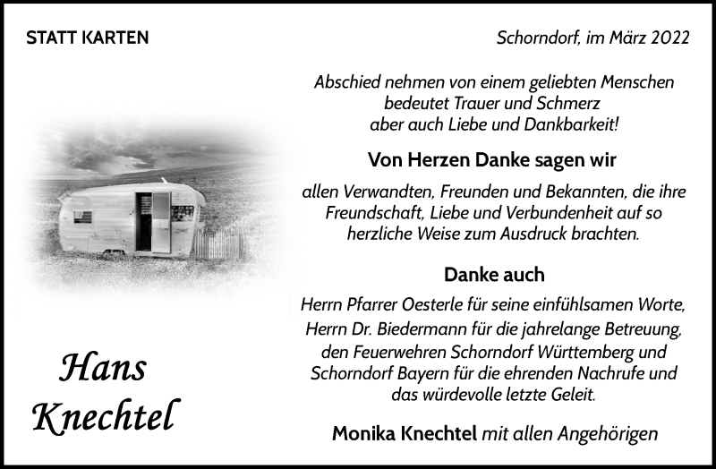  Traueranzeige für Hans Knechtel vom 10.03.2022 aus Waiblinger Kreiszeitung