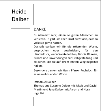 Traueranzeige von Heide Daiber von Waiblinger Kreiszeitung