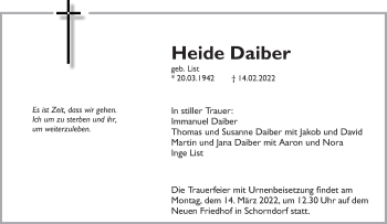 Traueranzeige von Heide Daiber von Waiblinger Kreiszeitung
