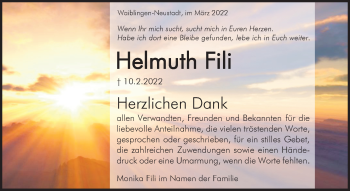 Traueranzeige von Helmuth Fili von Waiblinger Kreiszeitung