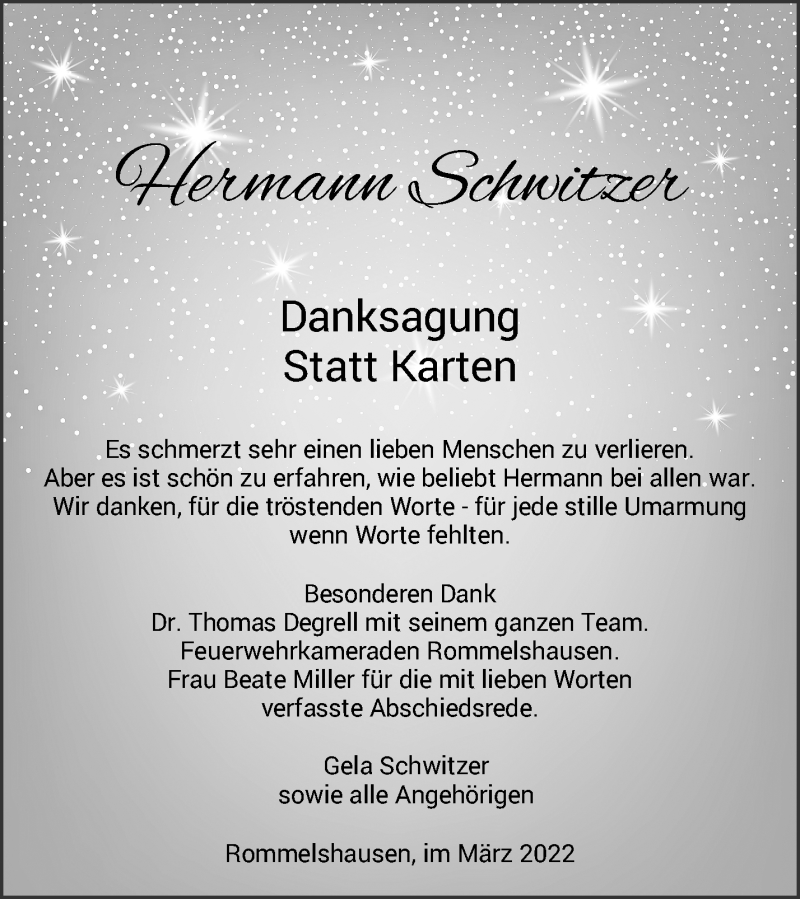  Traueranzeige für Hermann Schwitzer vom 11.03.2022 aus Waiblinger Kreiszeitung