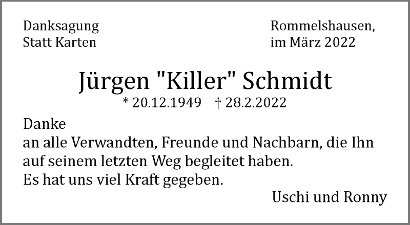  Traueranzeige für Jürgen Schmidt vom 12.03.2022 aus Waiblinger Kreiszeitung