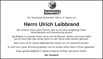 Traueranzeige von Ulrich Leibbrand von Waiblinger Kreiszeitung