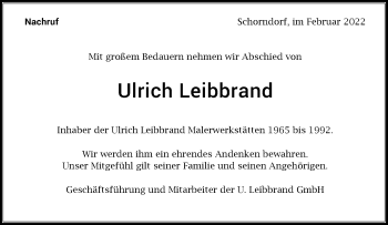 Traueranzeige von Ulrich Leibbrand von Waiblinger Kreiszeitung