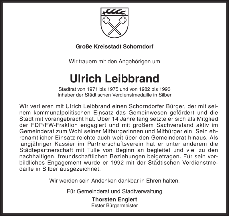  Traueranzeige für Ulrich Leibbrand vom 01.03.2022 aus Waiblinger Kreiszeitung