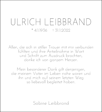 Traueranzeige von Ulrich Leibbrand von Waiblinger Kreiszeitung