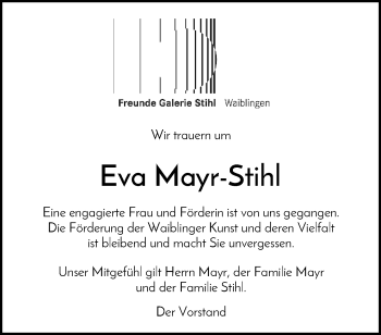 Traueranzeige von Eva Mayr-Stihl von Waiblinger Kreiszeitung
