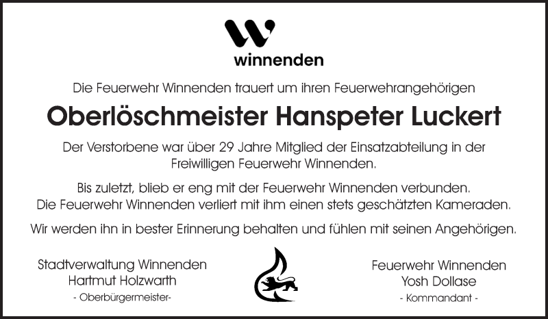  Traueranzeige für Hanspeter Luckert vom 02.04.2022 aus Waiblinger Kreiszeitung