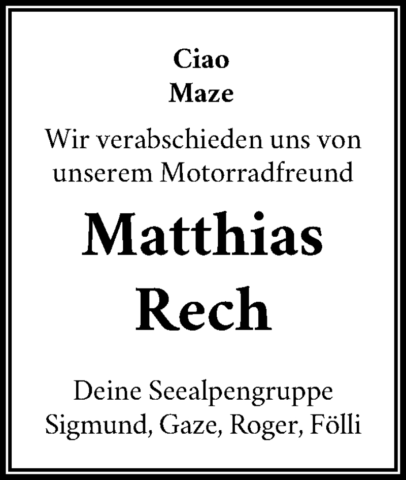  Traueranzeige für Matthias Rech vom 23.04.2022 aus Waiblinger Kreiszeitung