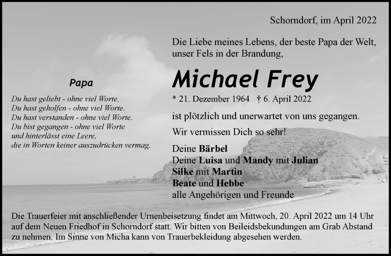  Traueranzeige für Michael Frey vom 13.04.2022 aus Waiblinger Kreiszeitung