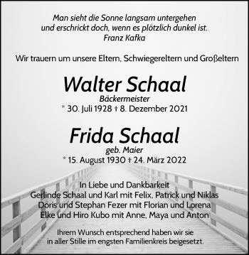 Traueranzeige von Walter und Frida Schaal von Waiblinger Kreiszeitung