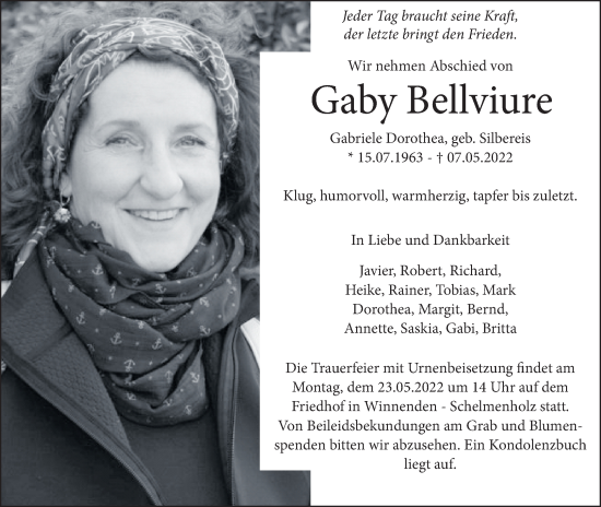 Traueranzeige von Gaby Bellviure von Waiblinger Kreiszeitung