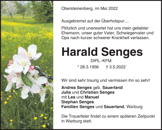Traueranzeige von Harald Senges von Waiblinger Kreiszeitung