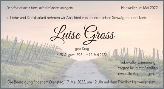Traueranzeige von Luise Gross von Waiblinger Kreiszeitung