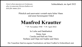 Traueranzeige von Manfred Krautter von Waiblinger Kreiszeitung