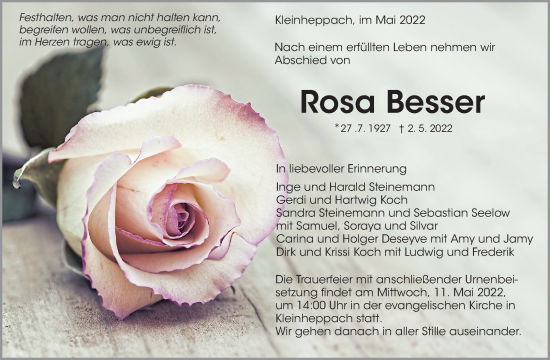 Traueranzeige von Rosa Besser von Waiblinger Kreiszeitung