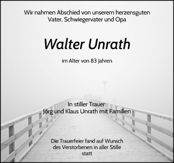 Traueranzeige von Walter Unrath von Waiblinger Kreiszeitung
