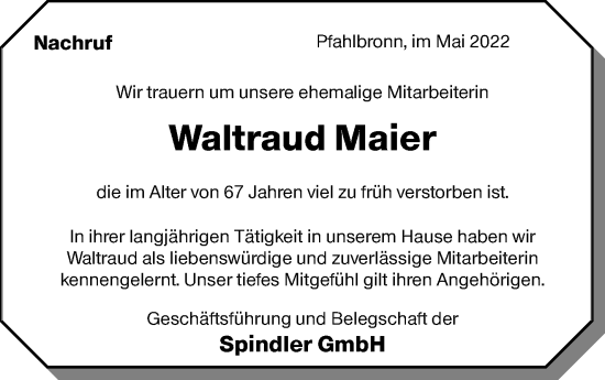 Traueranzeige von Waltraud Maier von Waiblinger Kreiszeitung