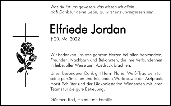 Traueranzeige von Elfriede Jordan von Waiblinger Kreiszeitung