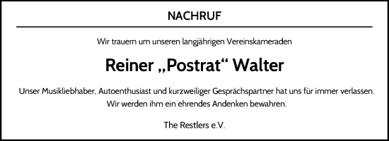 Traueranzeige von Reiner Walter von Waiblinger Kreiszeitung