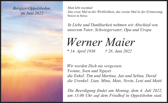 Traueranzeige von Werner Maier von Waiblinger Kreiszeitung