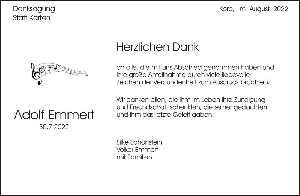  Traueranzeige für Adolf Emmert vom 27.08.2022 aus Waiblinger Kreiszeitung