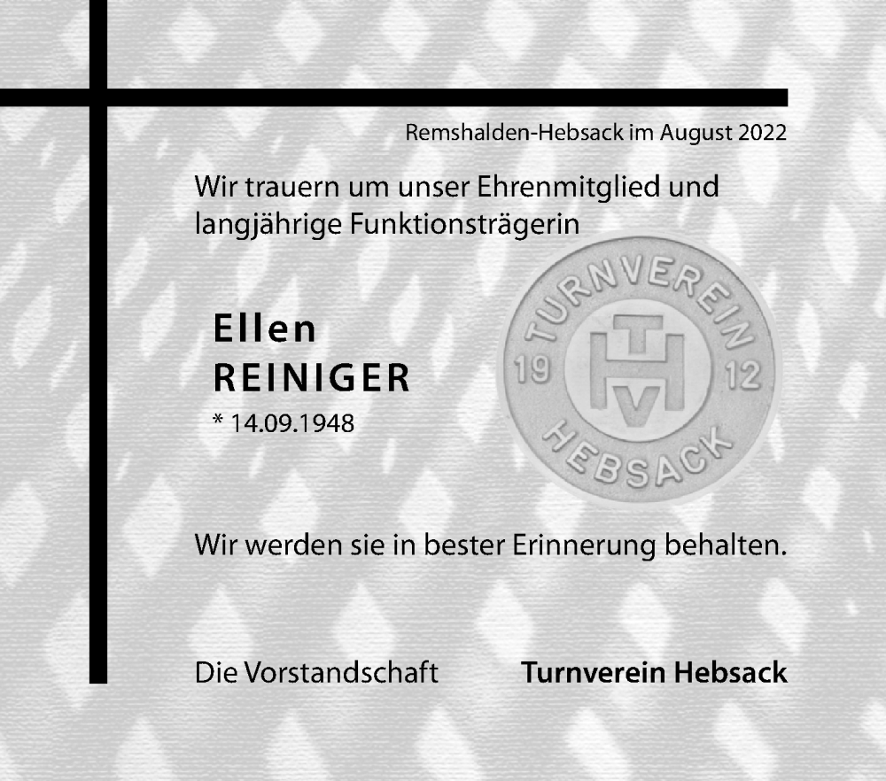  Traueranzeige für Ellen Reiniger vom 13.08.2022 aus Waiblinger Kreiszeitung