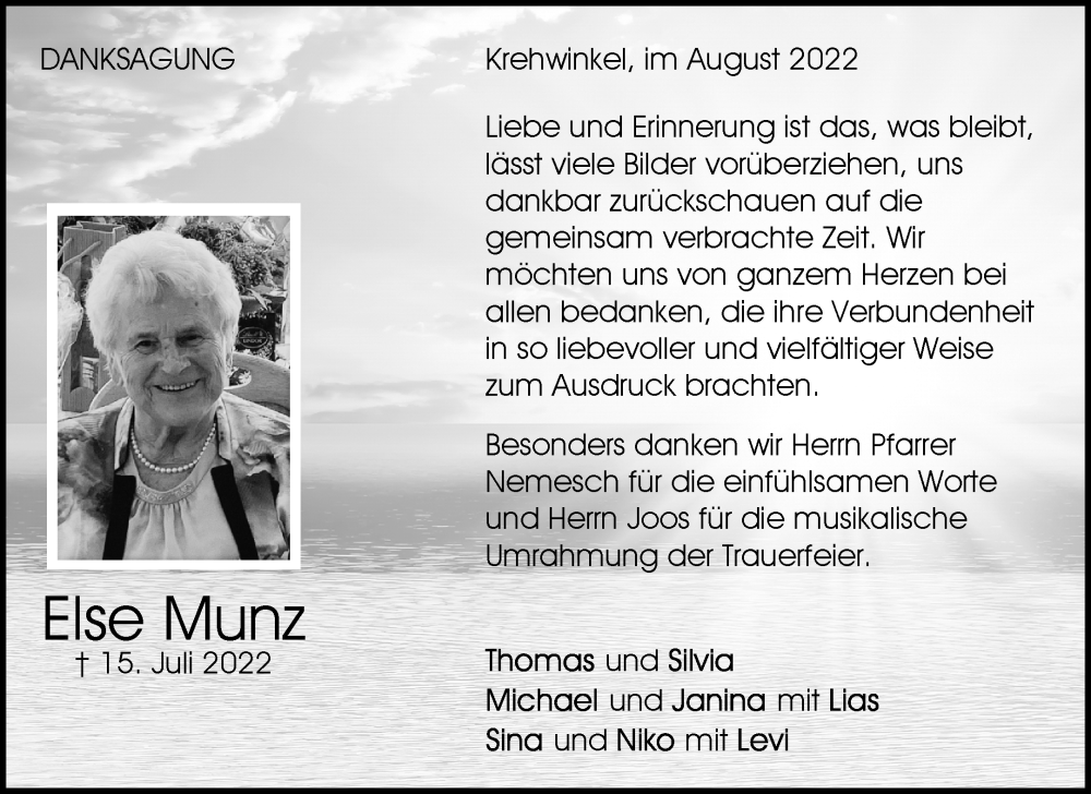  Traueranzeige für Else Munz vom 06.08.2022 aus Waiblinger Kreiszeitung