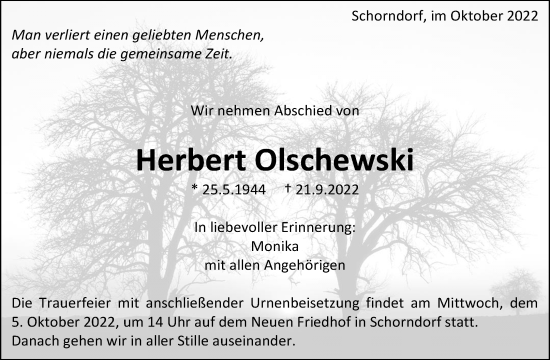 Traueranzeige von Herbert Olschewski von Waiblinger Kreiszeitung