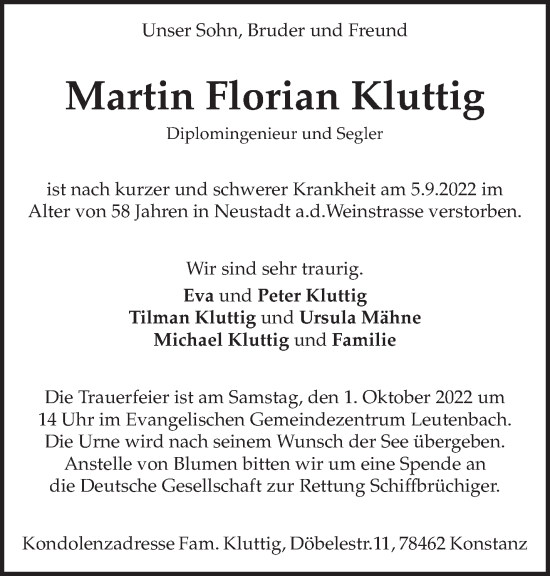 Traueranzeige von Martin Florian Kluttig von Waiblinger Kreiszeitung