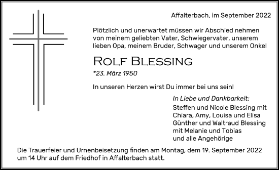 Traueranzeige von Rolf Blessing von Waiblinger Kreiszeitung