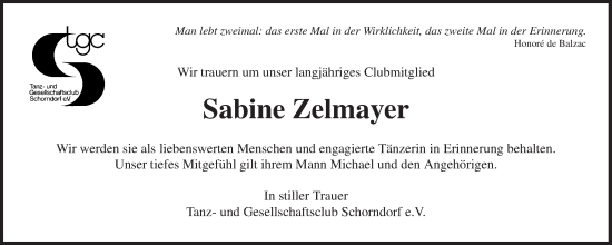 Traueranzeige von Sabine Zelmayer von Waiblinger Kreiszeitung
