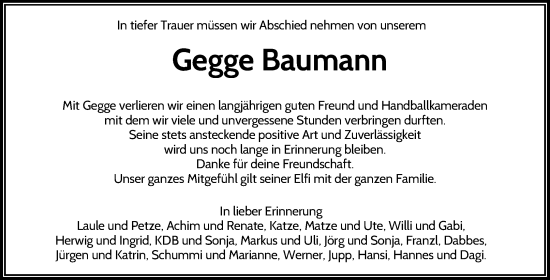 Traueranzeige von Gegge Baumann von Waiblinger Kreiszeitung