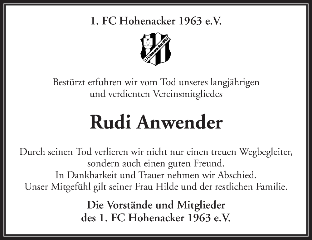  Traueranzeige für Rudi Anwender vom 26.10.2023 aus Waiblinger Kreiszeitung